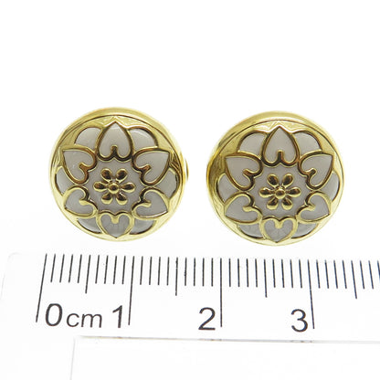 HAN 925 Sterling Silver Gold Plated Enamel Heart Floral Omega Back Earrings