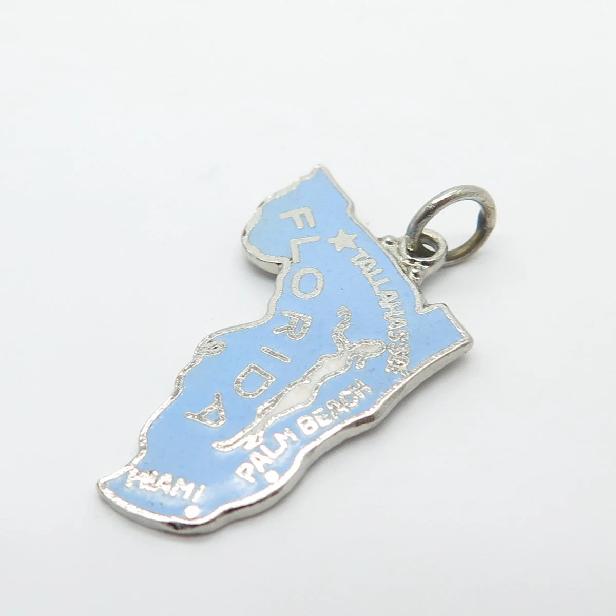 925 Sterling Silver Vintage Japan Enamel "Florida" State Map Charm Pendant