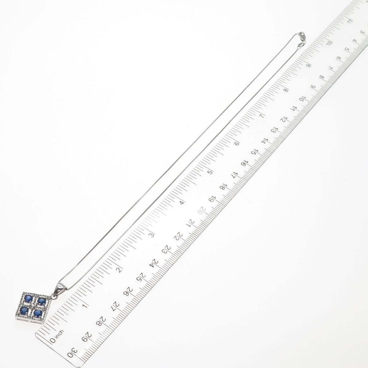 925 Sterling Silver Real Sapphire & White Topaz Box Chain Necklace 18"