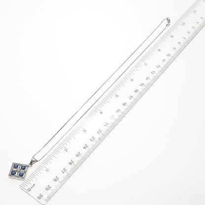 925 Sterling Silver Real Sapphire & White Topaz Box Chain Necklace 18"