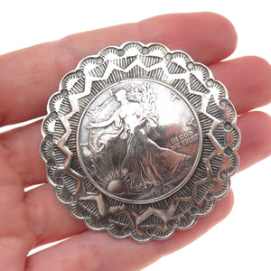 Buffalo Dancer Old Pawn 900 & 925 Silver Antique 1943 Liberty Half Dollar Buckle