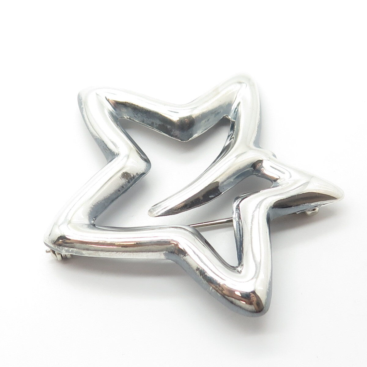 925 Sterling Silver Vintage Mexico Non-Symmetrical Star Handcrafted Pin Brooch