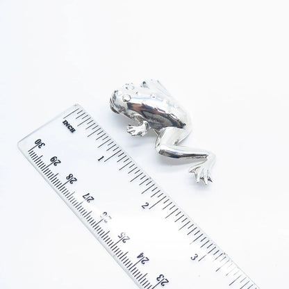 925 Sterling Silver Vintage Frog For Good Luck Pin Brooch / Pendant