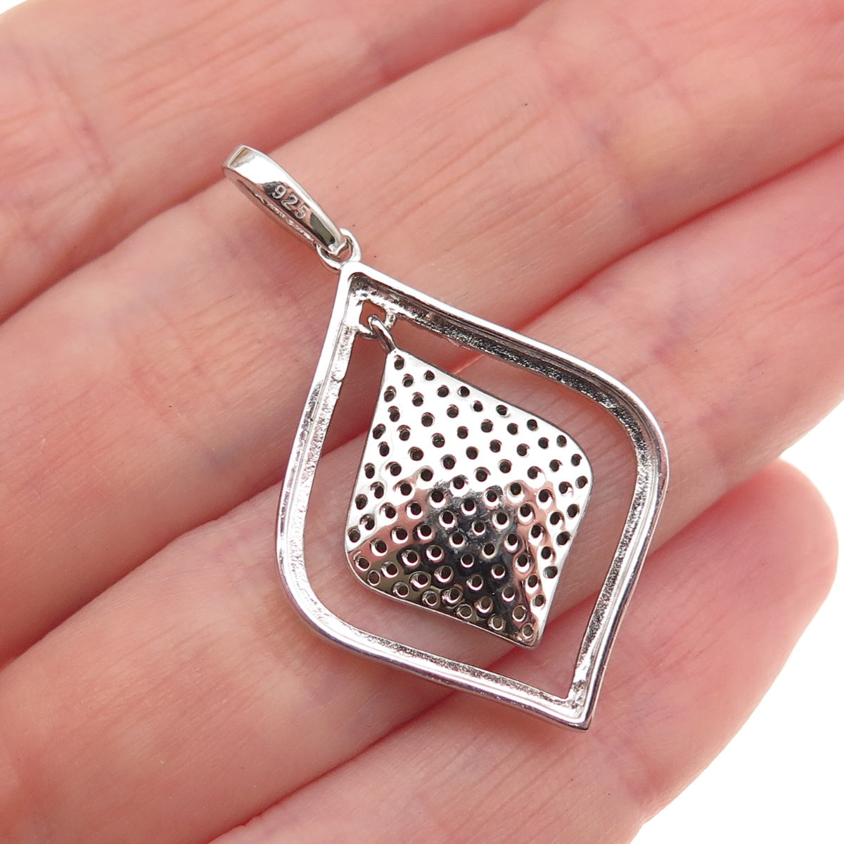 925 Sterling Silver Round-Cut Green & White C Z Petal Charm Pendant
