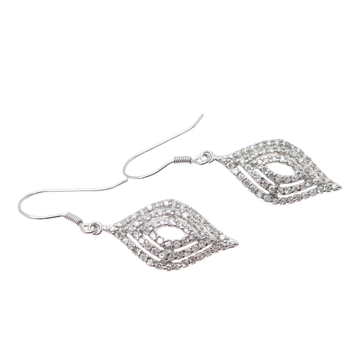 925 Sterling Silver Round-Cut C Z Dangle Earrings
