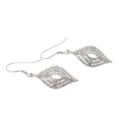 925 Sterling Silver Round-Cut C Z Dangle Earrings