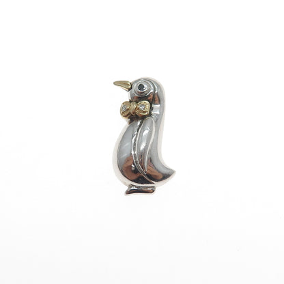 ALWAND VAHAN Sterling Silver 14K Gold Real Diamond Penguin Mini Slide Pendant