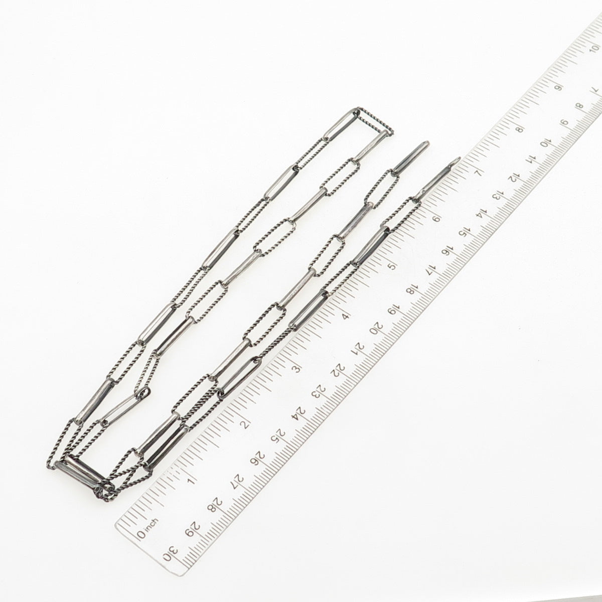 800 Silver Vintage Egypt Paperclip Chain Oxidized Necklace 32" (missing lock)