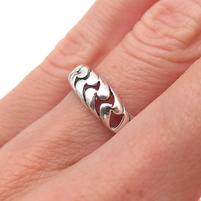 925 Sterling Silver Vintage Modernist Wavy Oxidized Ring Size 5.75