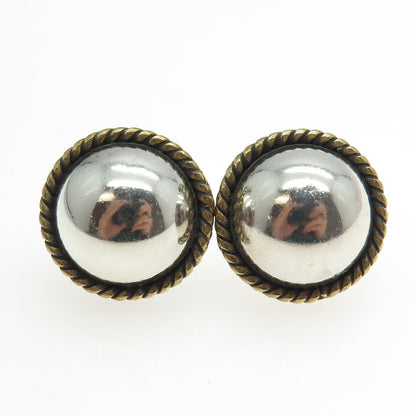 925 Sterling Silver 2-Tone Vintage Mexico Roped Half Ball Earrings