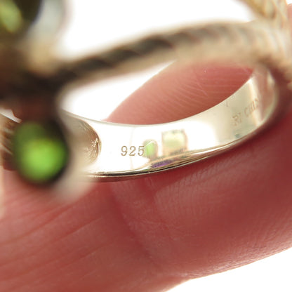 925 Sterling Silver Gold Plated Real Amethyst & Peridot Cluster Ring Size 6.25