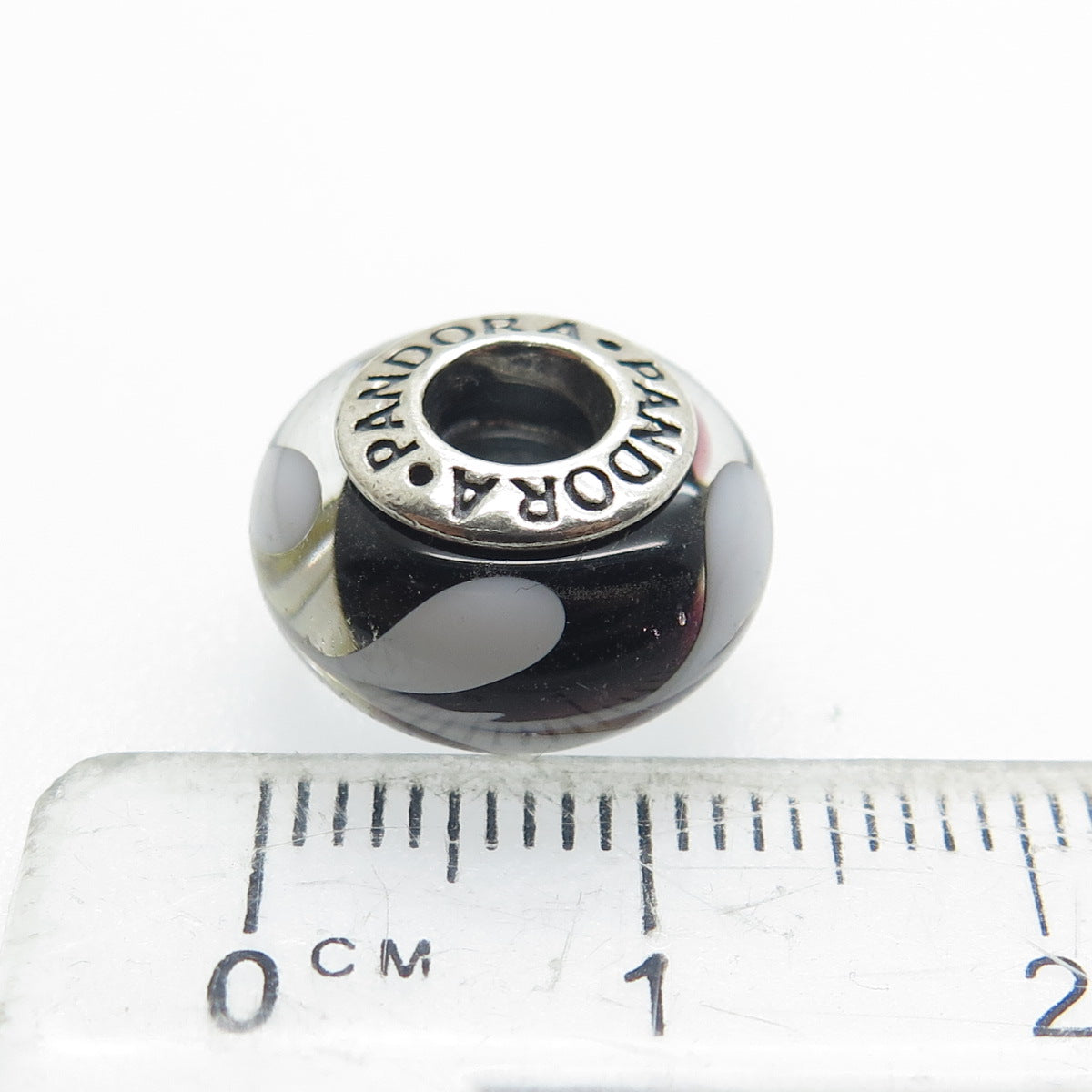 PANDORA 925 Sterling Silver Murano Glass White & Black Branches Bead Charm