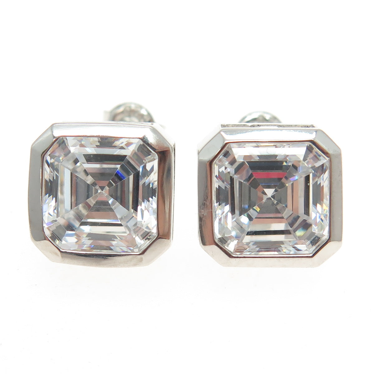 925 Sterling Silver Asscher-Cut C Z Stud Earrings