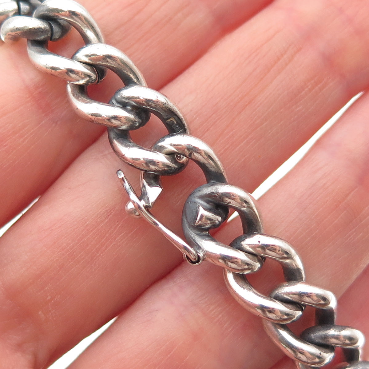 Warmet 925 Sterling Silver Vintage Poland Cuban Link Oxidized Bracelet 7.75"