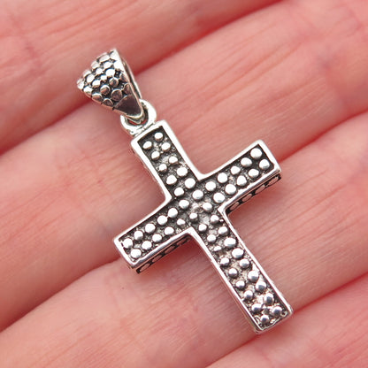 925 Sterling Silver Vintage Dotted Cross Oxidized Charm Pendant