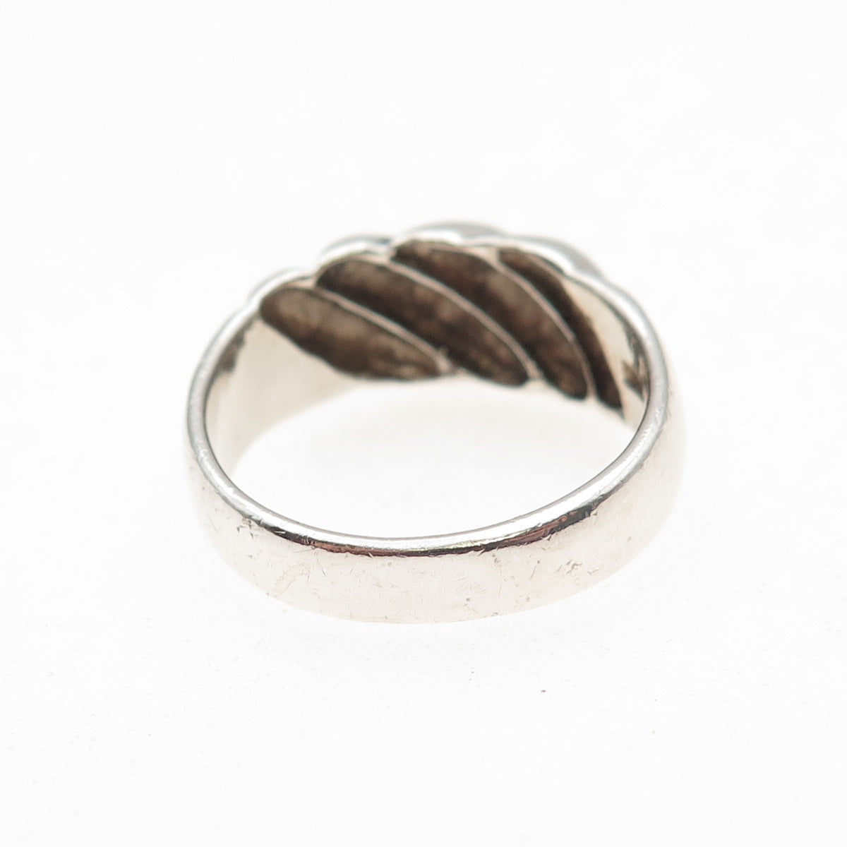 925 Sterling Silver Vintage Modernist Ribbed Oxidized Ring Size 8