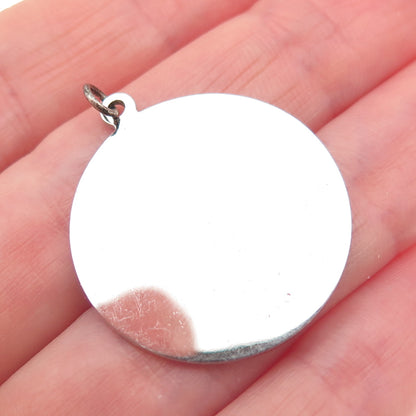 ANSON 925 Sterling Silver Vintage Bride's Bell Round Tag Charm Pendant