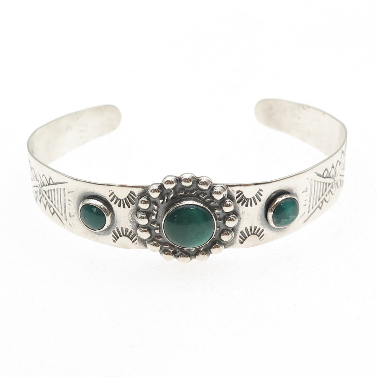 Old Pawn 925 Sterling Silver Vintage Kingman Turquoise Adjustable Bracelet 6.25"
