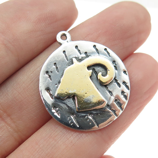 BANANA REPUBLIC 925 Sterling Silver 2-Tone Vintage Aries Zodiac Sign Pendant