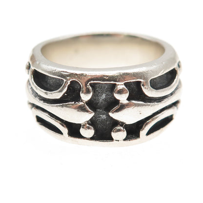 925 Sterling Silver Vintage Modernist Oxidized Wide Band Ring Size 11.25