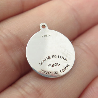925 Sterling Silver USA Two In Town Raven Bird Charm Pendant