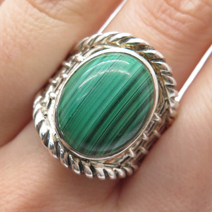 SX SALLY C Sterling Silver Vintage Malachite Modernist Oxidized Ring Size 9.25