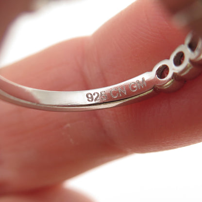 925 Sterling Silver Vintage Round-Cut Lab-Created Ruby & C Z Ring Size 7