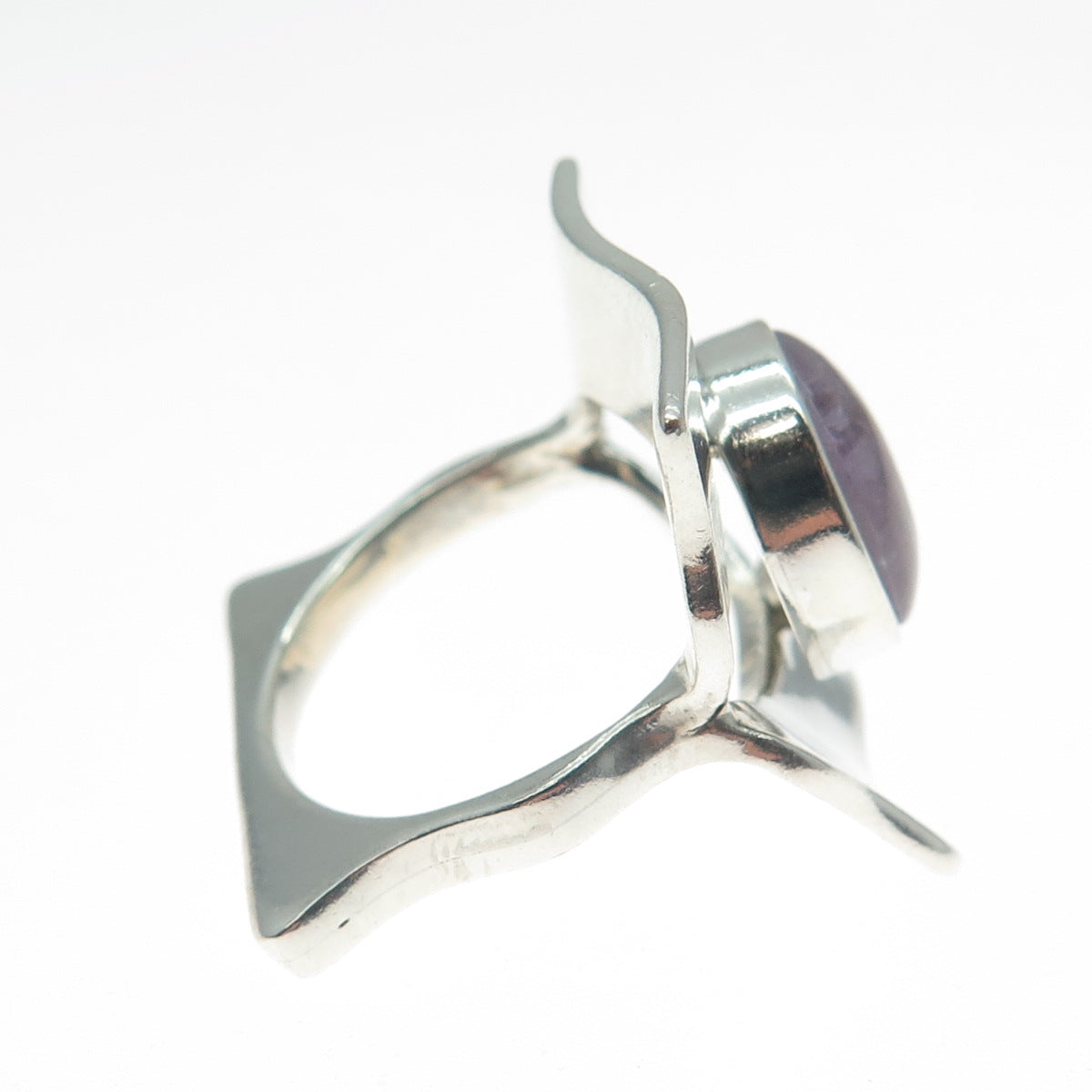 950 Silver Vintage Real Rose Quartz Modernist Square Ring Size 5.25