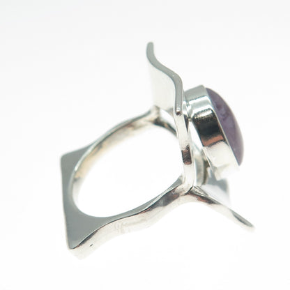950 Silver Vintage Real Rose Quartz Modernist Square Ring Size 5.25