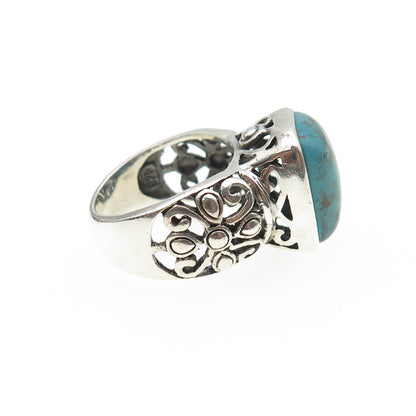 GSJ Gold Stone 925 Sterling Silver Vintage Real Tyrone Turquoise Ring Size 6.25