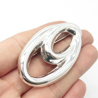 925 Sterling Silver Vintage Modernist Oval Pin Brooch