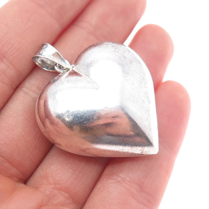 925 Sterling Silver Vintage Puffy Heart Oxidized Charm Pendant