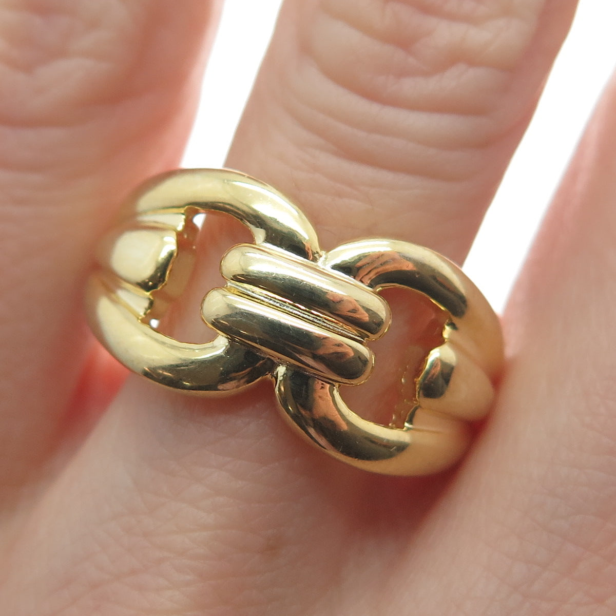 925 Sterling Silver Gold Plated Interlocked Modernist Ring Size 9.25