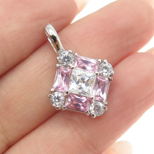 925 Sterling Silver White & Pink C Z Pendant