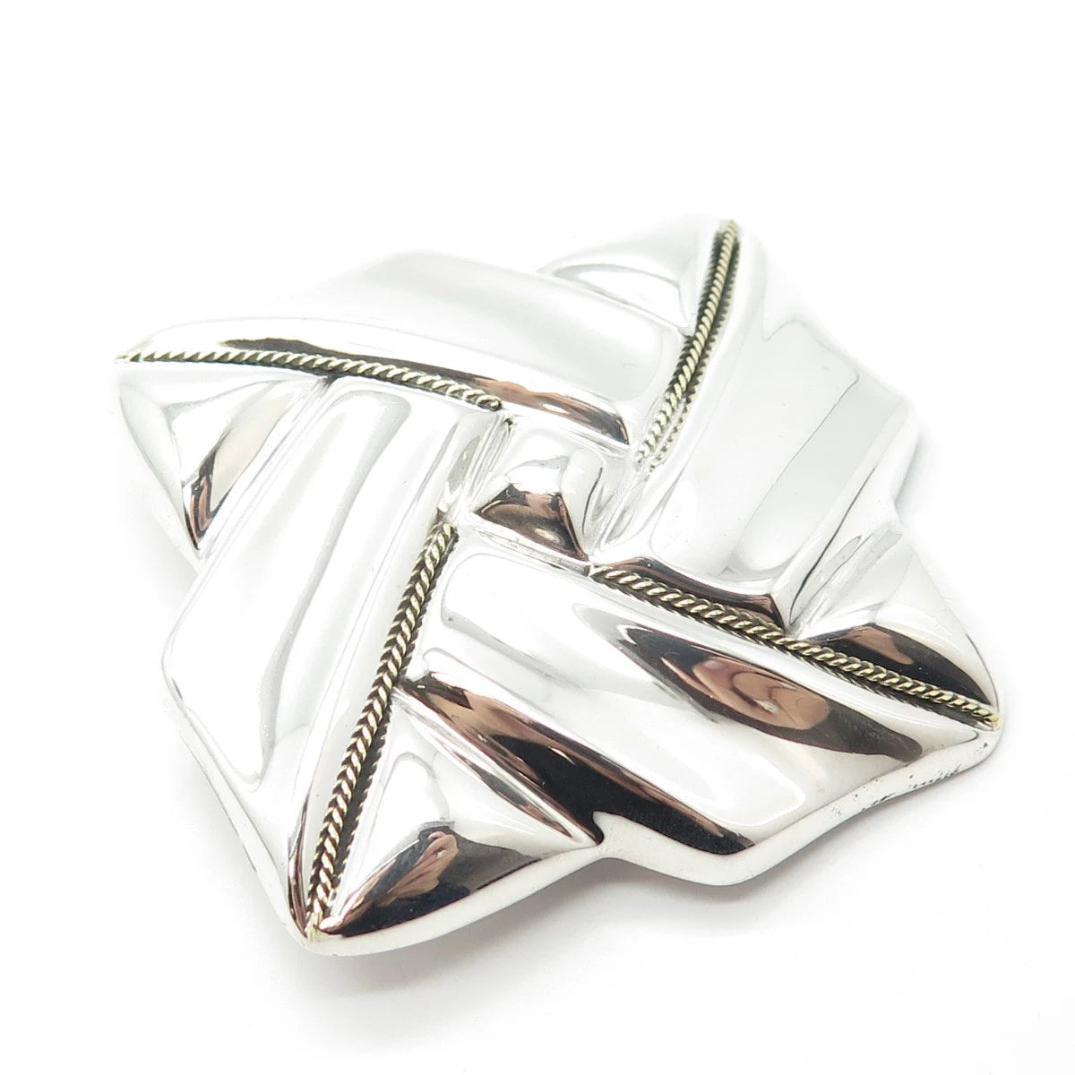 925 Sterling Silver Vintage Mexico Ribbed Pin Brooch / Pendant