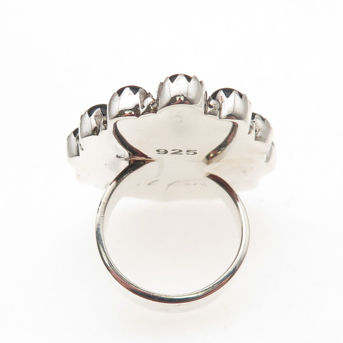 Krush Kandy Sterling Silver Vintage Real Moss Agate & Black Onyx Ring Size 8.5