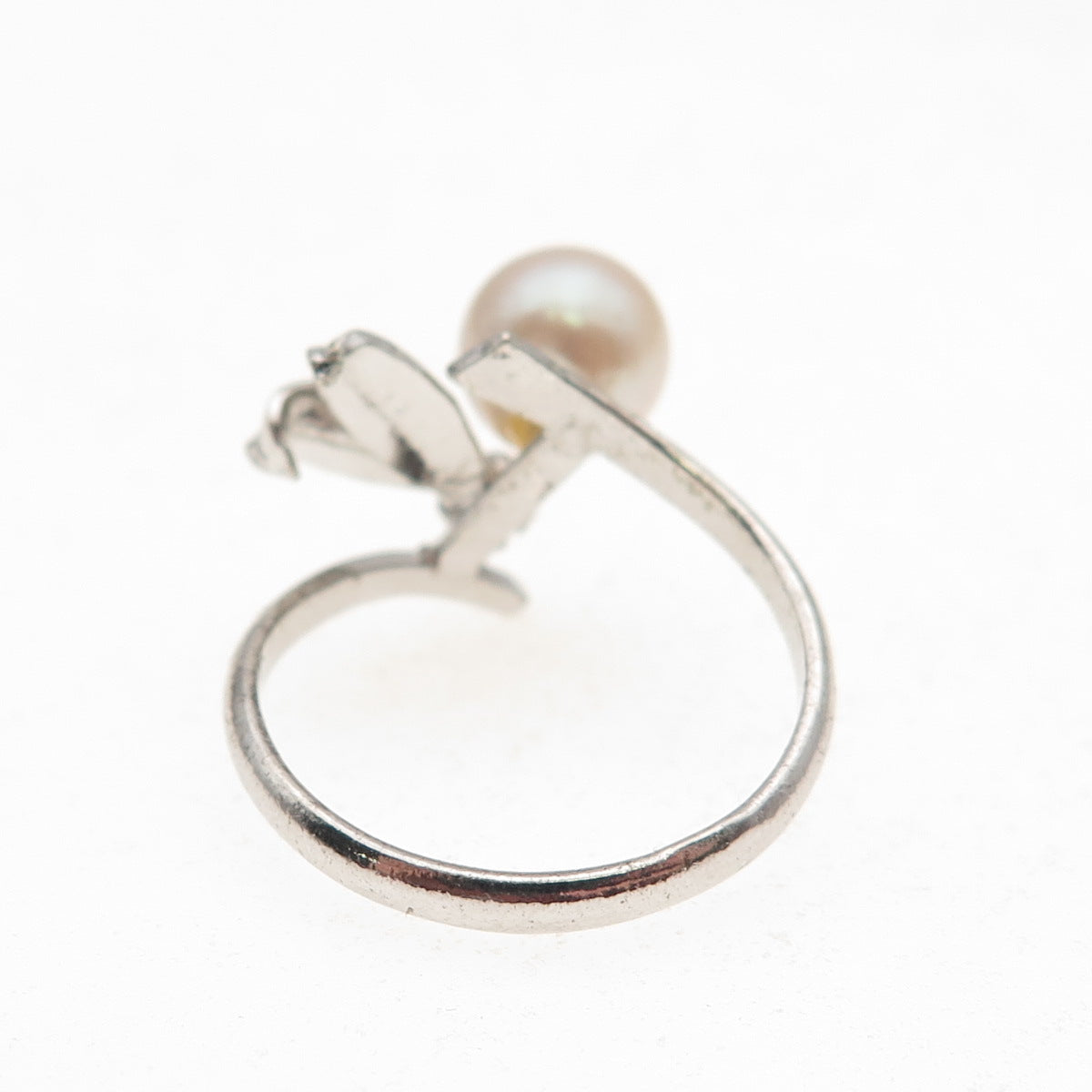 925 Sterling Silver Antique Art Deco Real Akoya Pearl Floral Ring Size 6.75