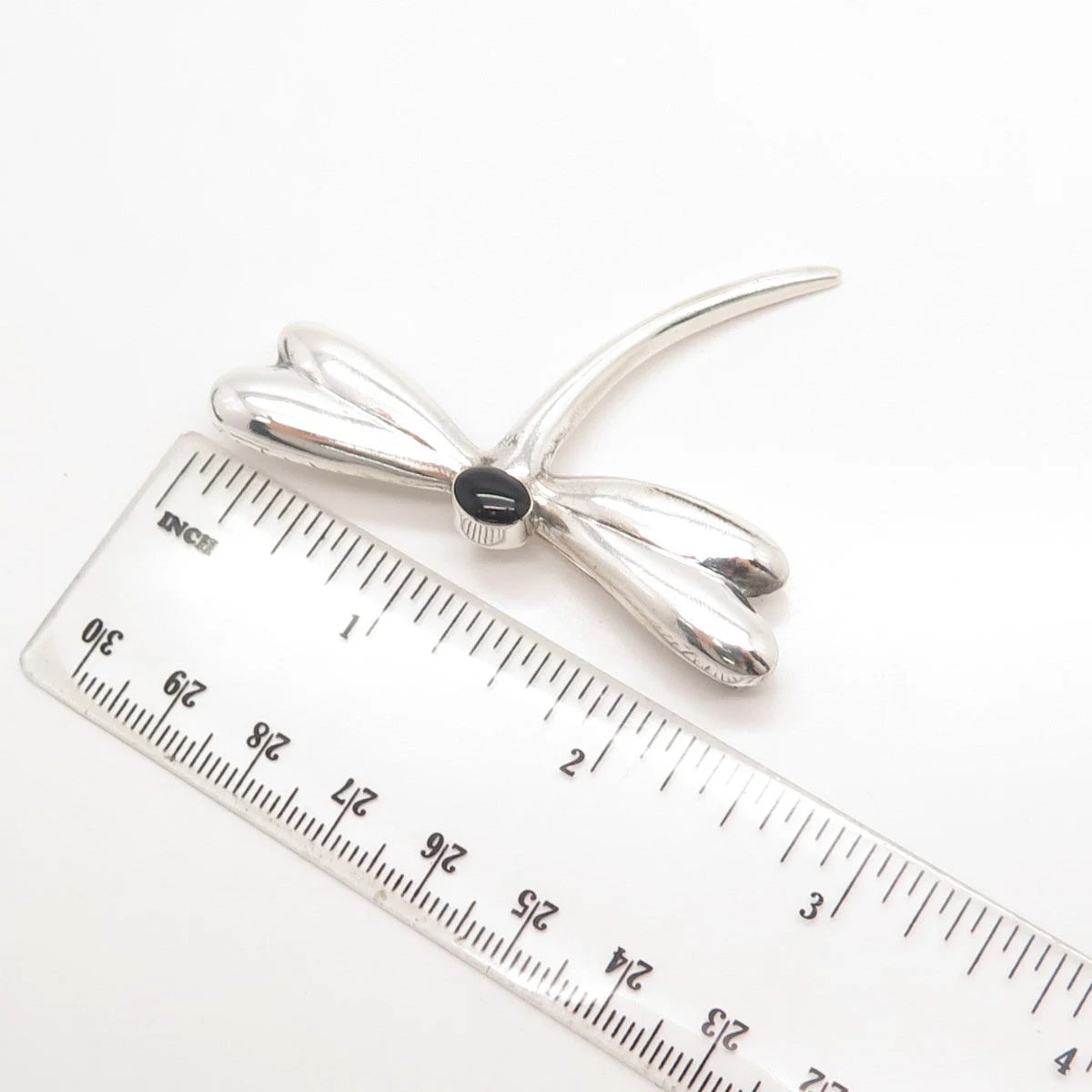925 Sterling Silver Vintage Real Black Onyx Gemstone Butterfly Pin Brooch