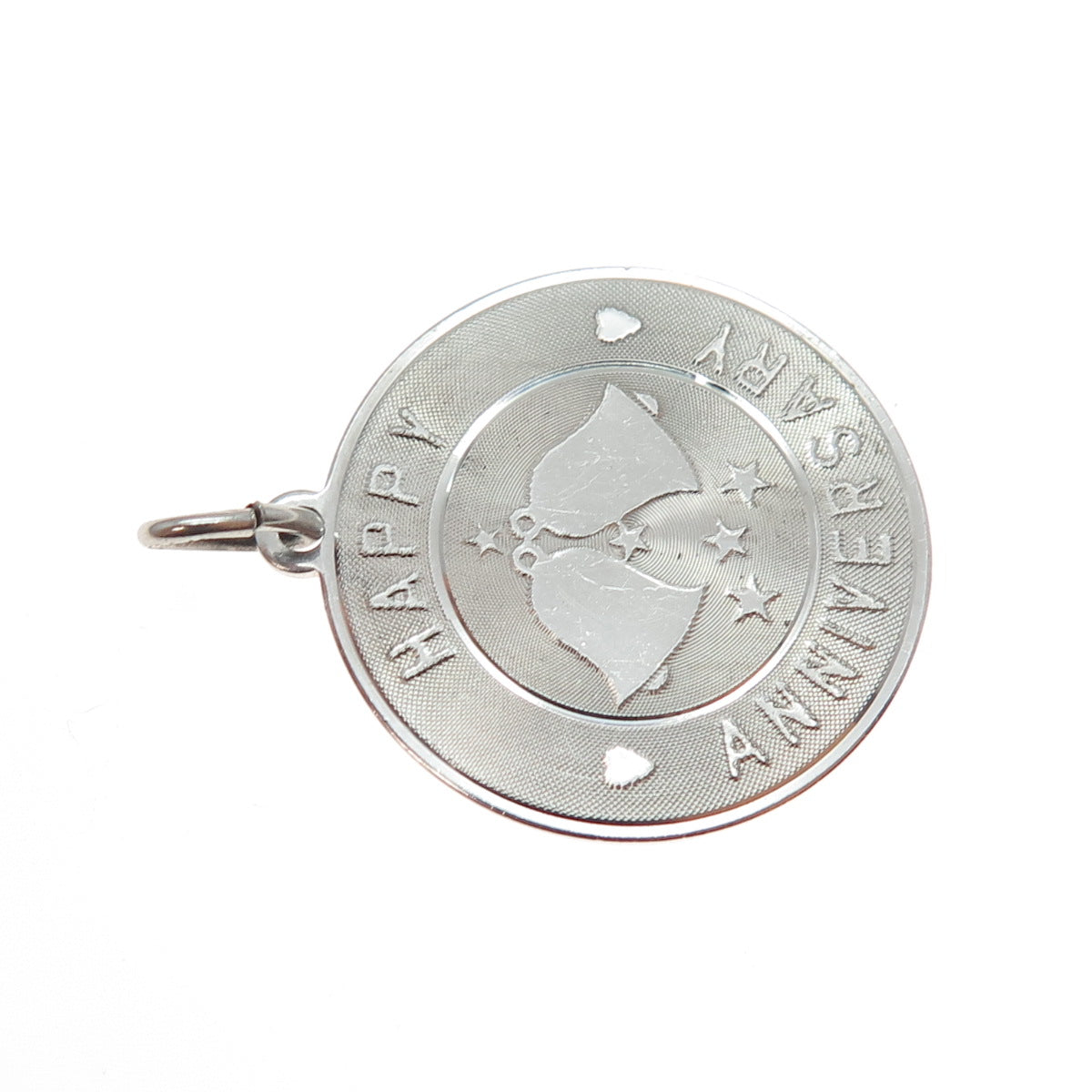 925 Sterling Silver Vintage Happy Anniversary Bell Charm Pendant