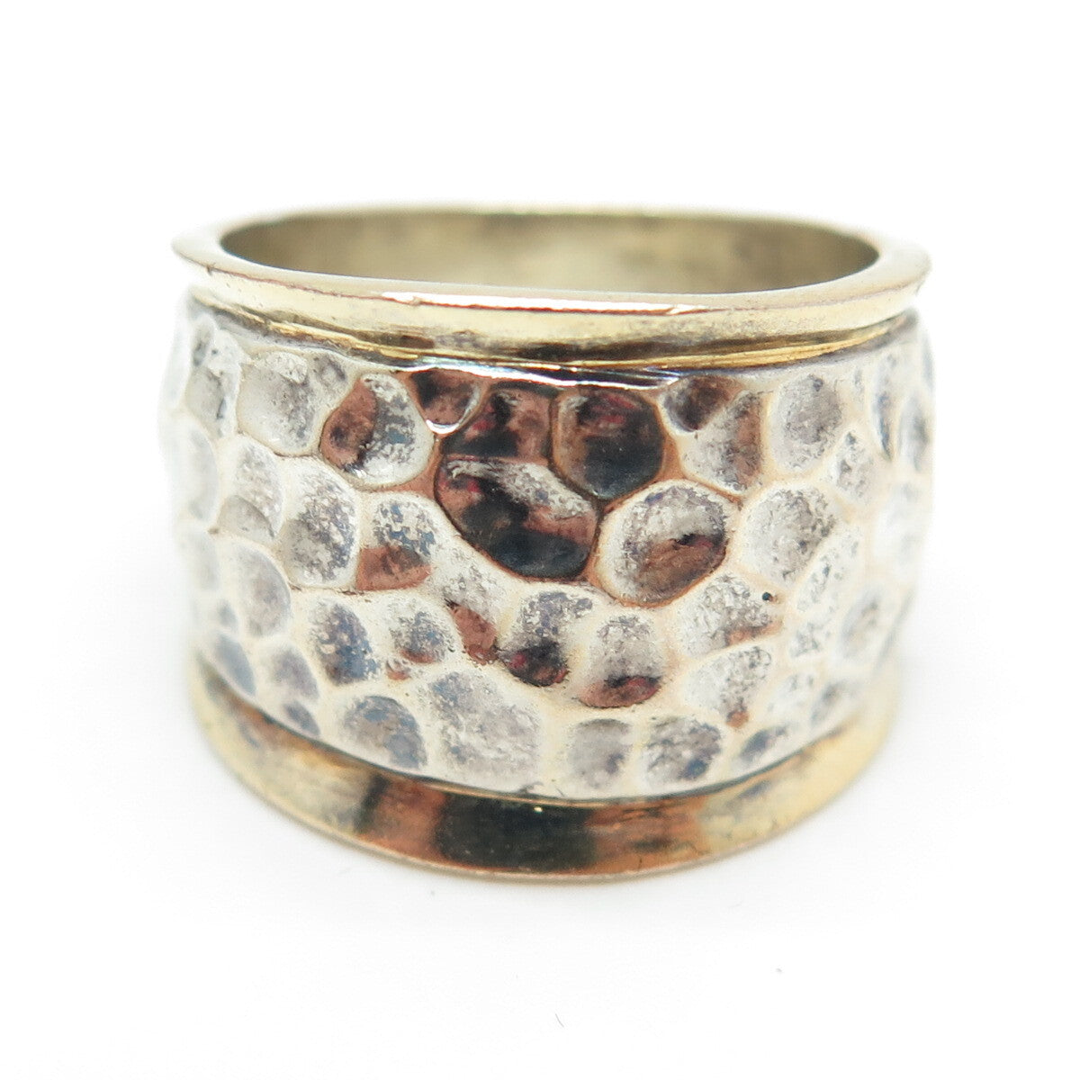 925 Sterling Silver 2-Tone Vintage Hammered Finish Ring Size 8