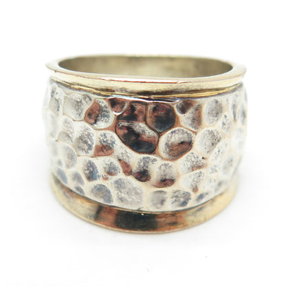 925 Sterling Silver 2-Tone Vintage Hammered Finish Ring Size 8