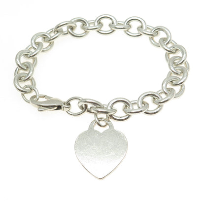 TIFFANY & CO. 925 Sterling Silver Vintage Heart Tag Rolo Link Bracelet 7"