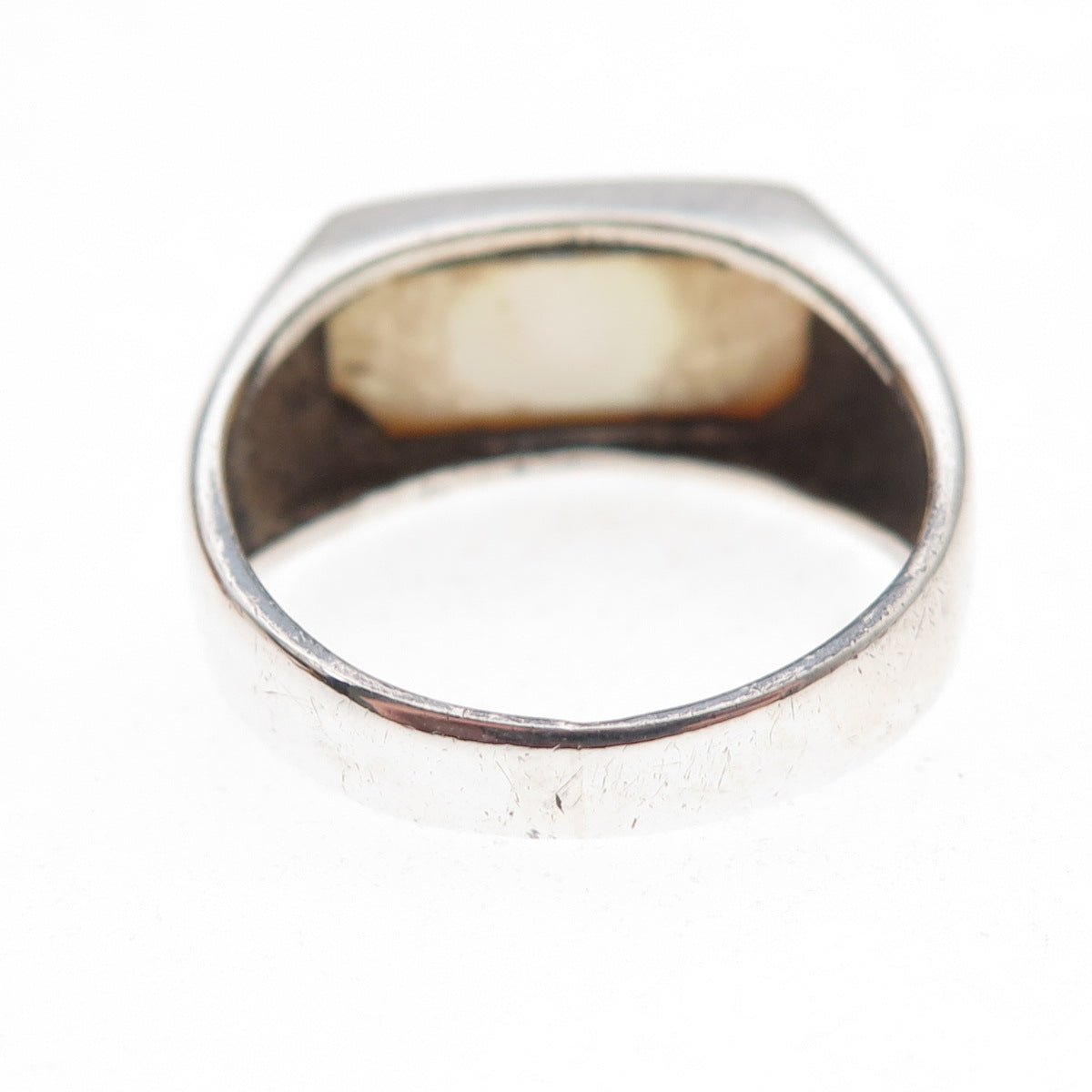 925 Sterling Silver Vintage Real MOP Modernist Oxidized Ring Size 8.75