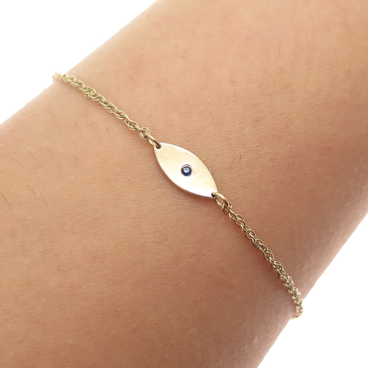 925 Sterling Silver Gold Plated Real Sapphire Evil's Eye Amulet Bracelet 7"