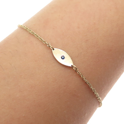 925 Sterling Silver Gold Plated Real Sapphire Evil's Eye Amulet Bracelet 7"