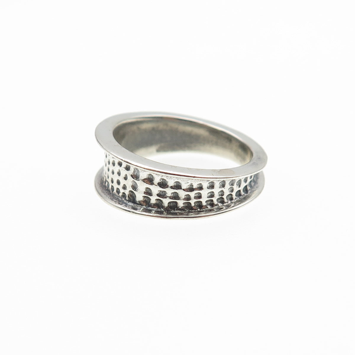 925 Sterling Silver Vintage Modernist Dotted Oxidized Ring Size 5.75
