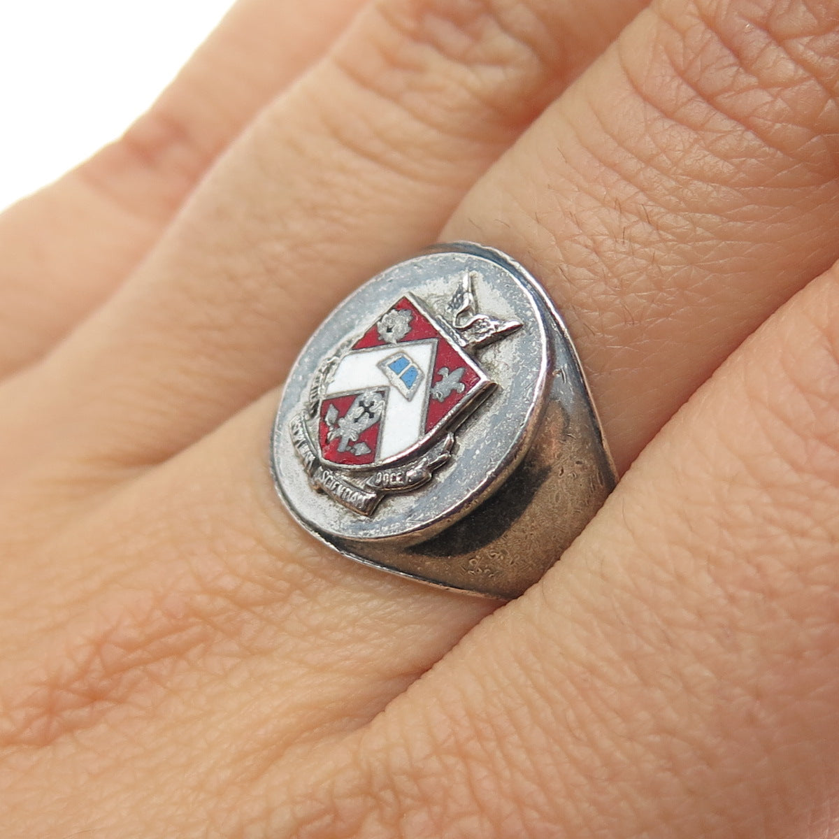 925 Sterling Silver Antique Art Deco Enamel College Fraternity Ring Size 8