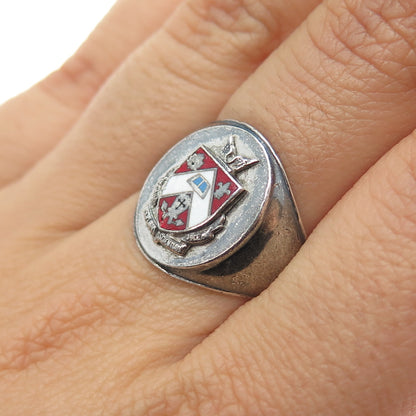 925 Sterling Silver Antique Art Deco Enamel College Fraternity Ring Size 8