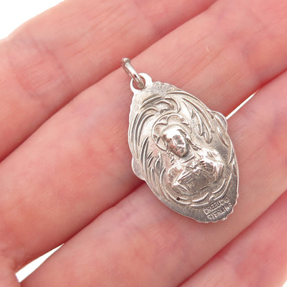 Creed Sterling Silver Antique Art Deco St. Mary & Jesus Oxidized Charm Pendant
