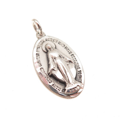 Bliss 925 Sterling Silver Antique Art Deco St. Mary Miraculous Charm Pendant
